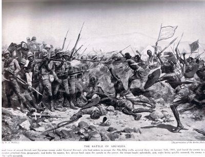 Abu Klean taistelu, 17. tammikuuta 1885, kuvitus teoksesta "Hutchinsons History of the Nations", n. 1910 tekijältä William Barnes Wollen