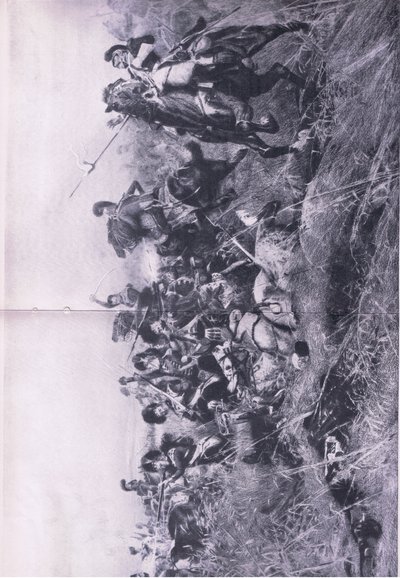 Musta kello Quatre Brasin taistelussa 16. kesäkuuta 1815, kuva brittiläisistä taisteluista maalla ja merellä, 1915 tekijältä William Barnes Wollen
