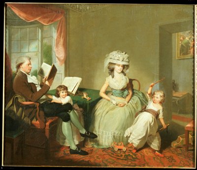 Ryhmäkuva herra ja rouva Haywardista lastensa Mathildan ja Georgen kanssa, n. 1789 tekijältä William Beechey