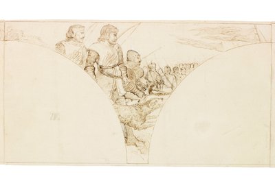 Luonnos seinämaalaukseen Wallington Hallissa (muste ja kynä paperille (liimattu kortille)) tekijältä William Bell Scott