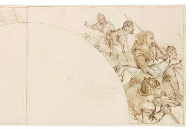 Luonnos seinämaalaukseen Wallington Hallissa (muste ja kynä paperille (liimattu kortille)) tekijältä William Bell Scott