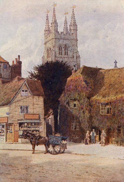 Church and Woolpack Hotel, Tenterden (värilitro). tekijältä William Biscombe Gardner