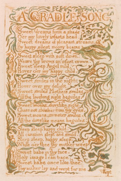 "A Cradle", levy 18 kappaleesta "Songs of Innocence" tekijältä William Blake