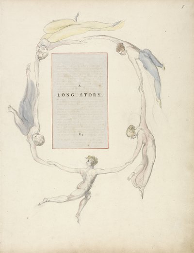 "A Long Story", suunnittelu 23r teoksesta "The Poems of Thomas Gray" tekijältä William Blake