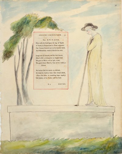 Paimen lukee epitafia, Elegiasta Kirkkopihalla kirjoitetusta Thomas Grayn runoista, julkaistu 1797-1798 (akvarelli ja musta muste paperille) tekijältä William Blake