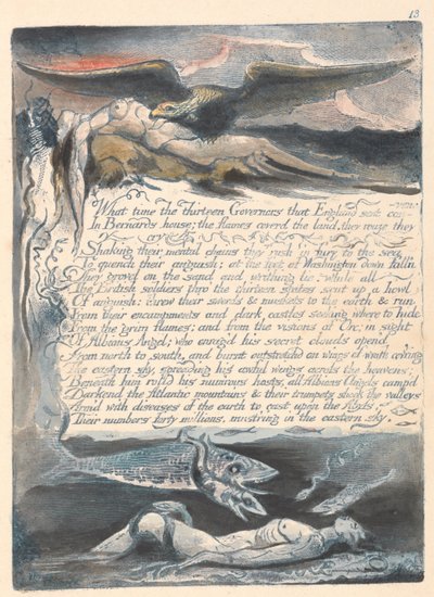 Amerikka. Profetia, levy 15, mihin aikaan kolmetoista kuvernööriä .... tekijältä William Blake