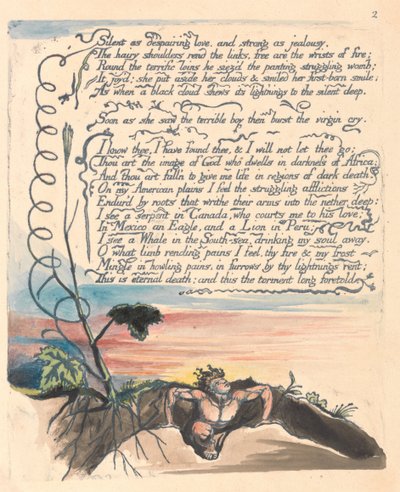 Amerikka. Profetia, levy 4, Hiljainen epätoivoisena rakkautena .... tekijältä William Blake