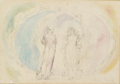 Beatrice ja Dante kaksosissa, liekin pallojen keskellä, 1825-1827 tekijältä William Blake