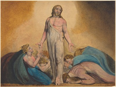 Kristus ilmestyy opetuslapsilleen ylösnousemuksen jälkeen, noin 1795 (vedos, jossa on akvarelli ja tempera). tekijältä William Blake