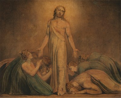 Kristus ilmestyy apostoleille ylösnousemuksen jälkeen tekijältä William Blake