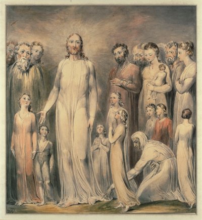 Kristus parantaa verenvuodon saaneen naisen ... (akvarelli) tekijältä William Blake