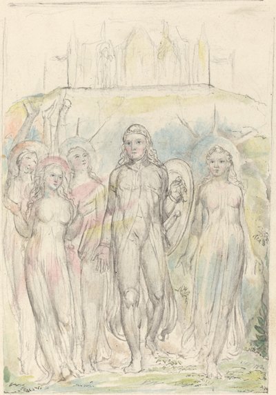 Kristitty uskonkilven kanssa, lähtemässä seuralaisistaan tekijältä William Blake