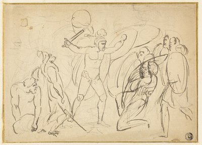 Klassinen taistelu (recto); Luonnos miesalastosta (käänteinen) tekijältä William Blake