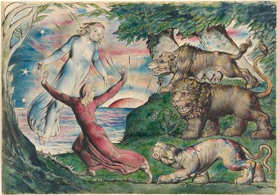 Dante juoksee kolmen pedon luota tekijältä William Blake