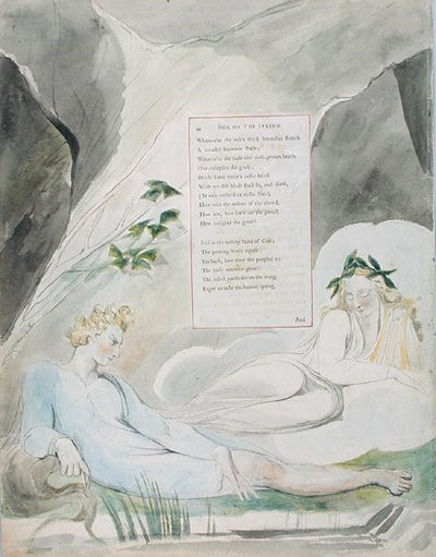 Suunnittelu 4 teokselle "Ode on the Spring" julkaisusta "The Poems of Thomas Gray", julkaistu 1797-98 (akvarelli kynällä ja mustalla musteella paperille) tekijältä William Blake