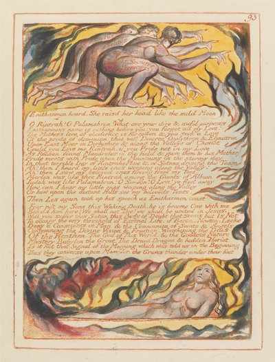 "Enitharmon hörte. Sie hob ihren Kopf wie der milde Mond..." (Platte 93) tekijältä William Blake