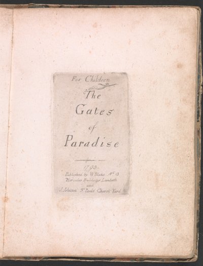 Lapsille. Paratiisin portit, levy 2, nimisivu tekijältä William Blake
