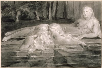 Har and Heva Bathing, Mnetha Looking On, n. 1785-1789 (harja, muste ja pesu paperille) tekijältä William Blake