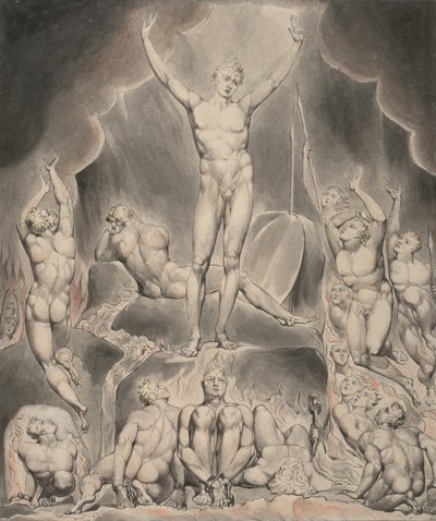 Kuva 1 Miltonin teokseen "Kadonnut paratiisi": Saatana kutsuu legioonojaan tekijältä William Blake