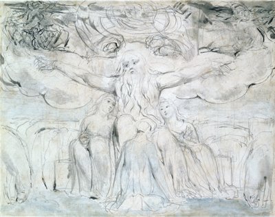 Job ja hänen tyttärensä (lyijykynä, kynä ja harmaa muste) tekijältä William Blake