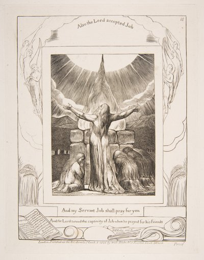 Jobs Sacrifice, julkaisusta Illustrations of the Book of Job, 1825-26. tekijältä William Blake