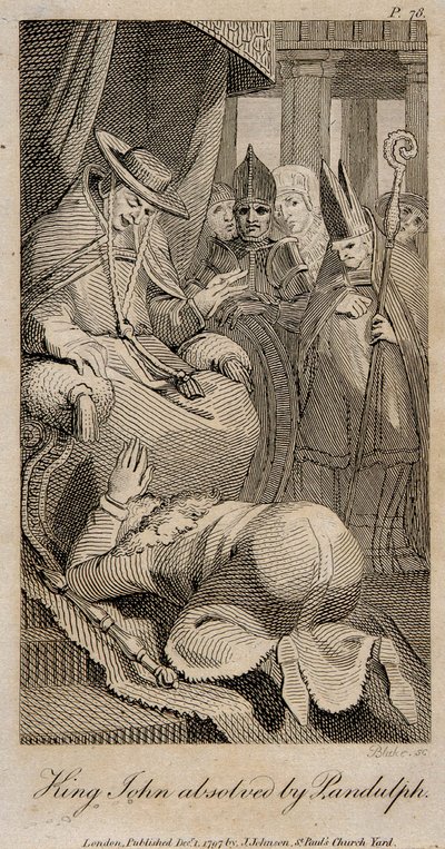 Pandulph vapautti kuningas Johnin Henry Fuselin jälkeen, 1798 tekijältä William Blake