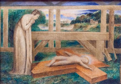 Neitsyt Maria jumaloi ristillä nukkuvaa Jeesus-vauvaa, noin 1799-1800 (tempera kankaalle) tekijältä William Blake