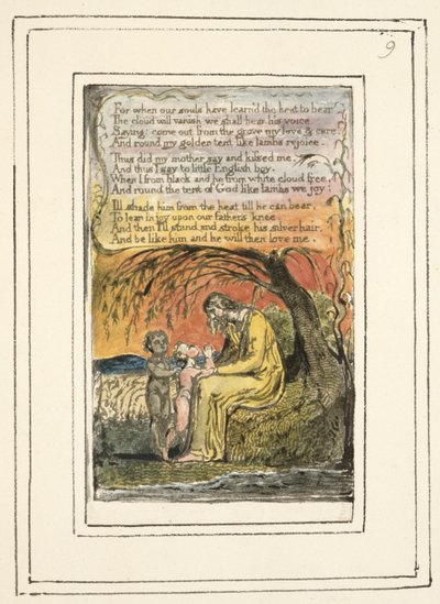 P.124-1950.pt9 Pieni musta poika (jatkoa): levy 9 teoksesta Songs of Innocence and of Experience (kopio R) n.1802-08 (etsaus, tussi ja akvarelli). tekijältä William Blake