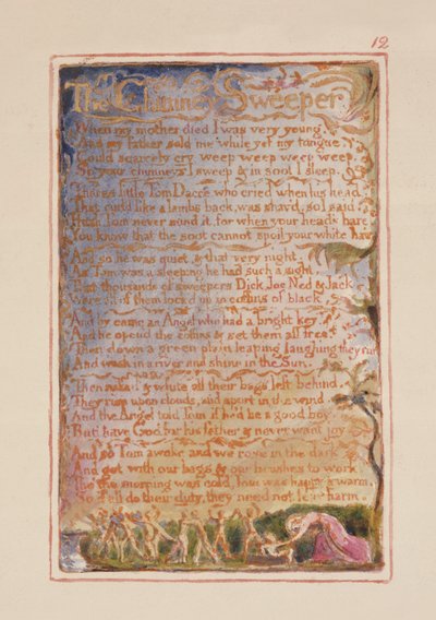 P.125-1950.pt12 Savupiipunlakaisu: levy 12 kappaleesta Songs of Innocence and of Experience (kopio AA) n. 1815-26 (etsaus, muste ja wc) tekijältä William Blake