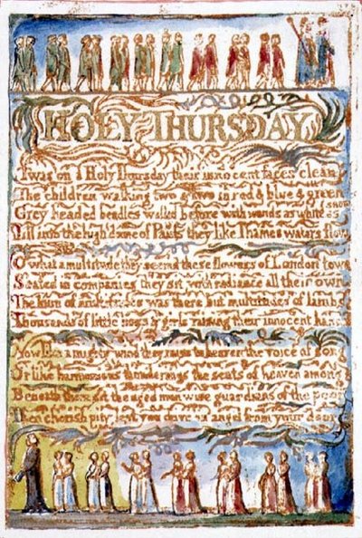 P.125-1950.pt19 Pyhä Torstai: levy 19 kappaleesta Songs of Innocence and of Experience (kopio AA) n. 1815-26 (etsaus, tussi ja akvarelli) tekijältä William Blake