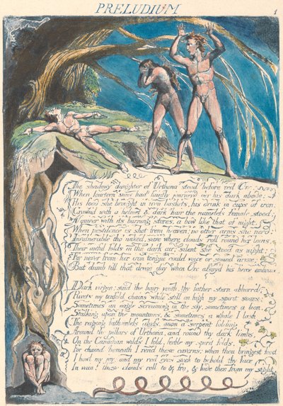 Präludium. "Die schattenhafte Tochter von Urthona stand vor dem roten Orc..." (Platte 3) tekijältä William Blake