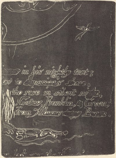 Restrike peruutetun levyn fragmentista A Profetialle, 1793. tekijältä William Blake