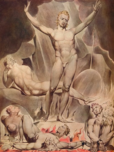 Saatana herättää kapinallisten enkelit, 1808 tekijältä William Blake