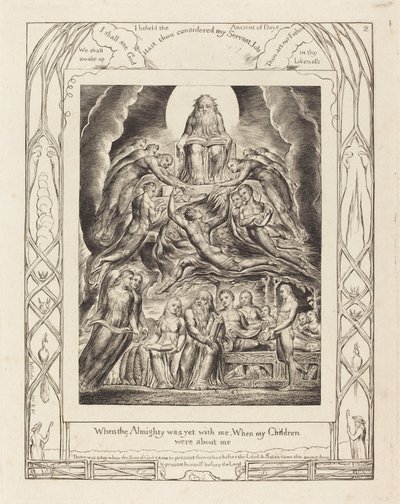 Saatana Jumalan valtaistuimen edessä, 1825. tekijältä William Blake
