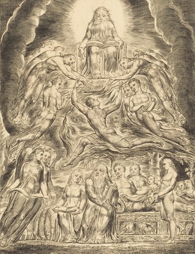 Saatana Jumalan valtaistuimen edessä, 1825. tekijältä William Blake