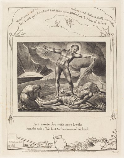 Saatana lyö työtä kiehuen, 1825. tekijältä William Blake