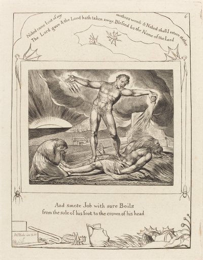 Saatana lyö työtä kiehuen, 1825. tekijältä William Blake