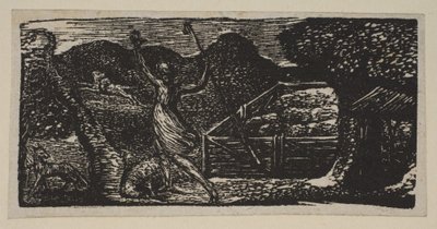 Shepherd Chases Away a Wolf, Thorntons Pastorals of Vergil, 1821. tekijältä William Blake