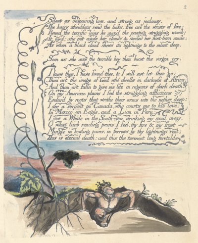 "Silent as depairing love...", levy 4 elokuvasta "America: A Prophecy" tekijältä William Blake