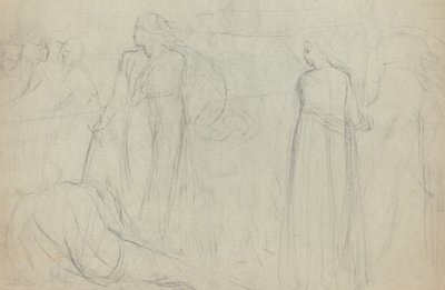 Luonnos miekkamiehestä, joka seisoo voitetun vastustajansa päällä [verso] tekijältä William Blake