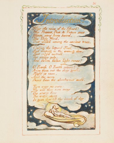 Kokemuslauluja: Johdanto: Kuule Bardin ääni, n. 1825. tekijältä William Blake