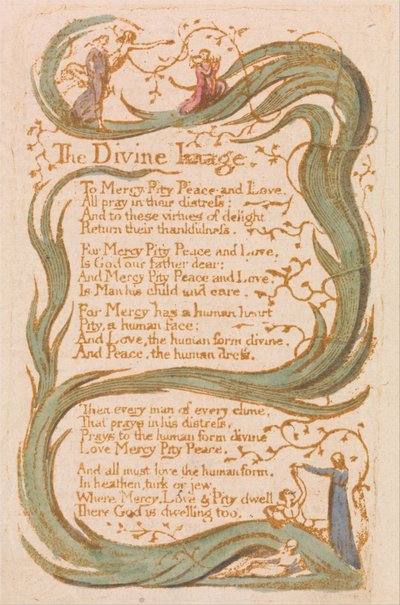Viattomuuden lauluja, levy 12, jumalallinen kuva (Bentley 18). tekijältä William Blake