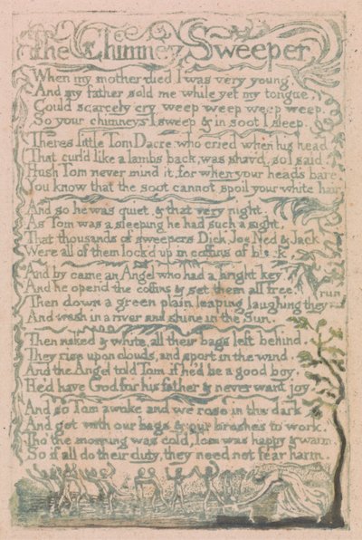 Songs of Innocence and of Experience, levy 10, "The Chimney Sweeper" (Bentley 12) tekijältä William Blake