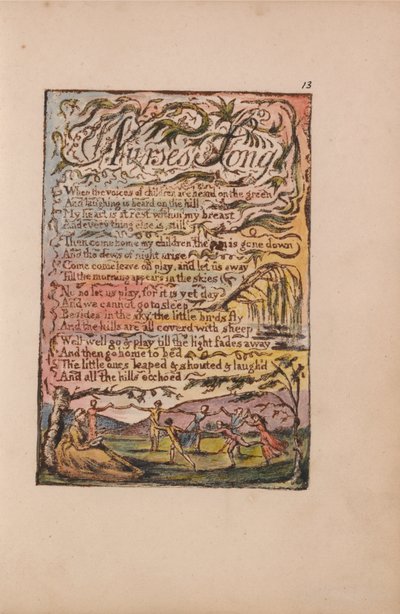 Viattomuuden ja kokemuksen lauluja, levy 13, Sairaanhoitajan laulu (Bentley 24). tekijältä William Blake