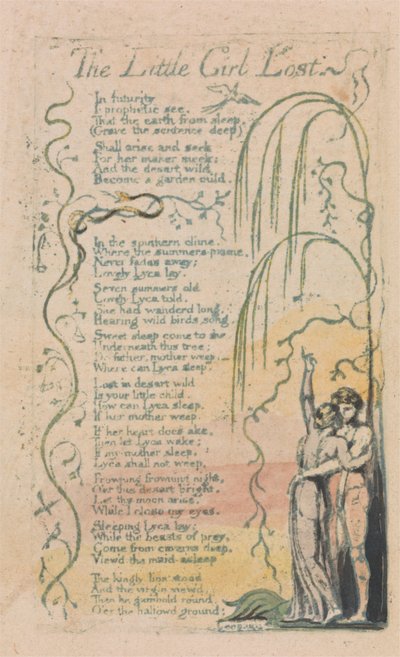 Songs of Innocence and of Experience, levy 20, Pikku tyttö kadonnut (Bentley 34) tekijältä William Blake