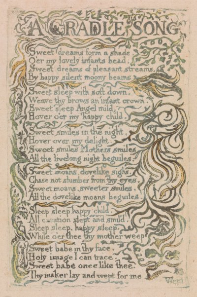Songs of Innocence and of Experience, levy 26, kehtolaulu (Bentley 16) tekijältä William Blake
