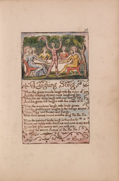 Viattomuuden ja kokemuksen laulut, levy 26, naurava laulu (Bentley 15) tekijältä William Blake