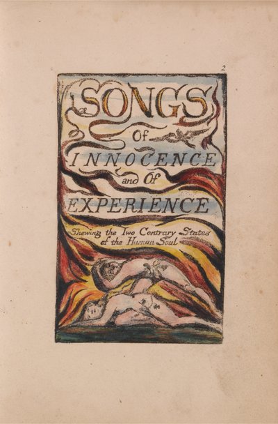 Songs of Innocence and of Experience, levy 2, yhdistetty nimisivu (Bentley 1) tekijältä William Blake