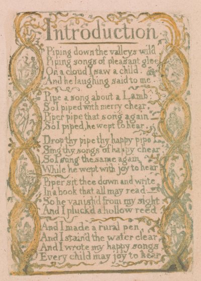 Songs of Innocence and of Experience, levy 3, "Johdatus" (Bentley 4) tekijältä William Blake