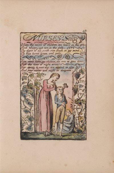 Songs of Innocence and of Experience, levy 49, sairaanhoitajien laulu (Bentley 38) tekijältä William Blake